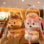 Teddy Bear Water Bottle With Straw (1000 ml) TheQuirkyQuest