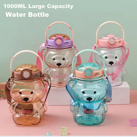 Teddy Bear Water Bottle With Straw (1000 ml) TheQuirkyQuest