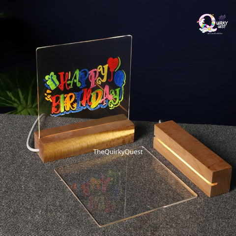 DIY Acrylic Glowing Message Board Lamp (12 Colours) 15 cms (Wooden Base) TheQuirkyQuest