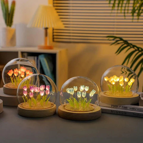 3D Tulip LED Lamp with Wooden Base TheQuirkyQuest