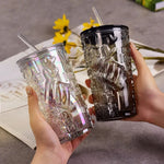 3D Love Print Glass Tumbler Bottle With Straw (Black) TheQuirkyQuest