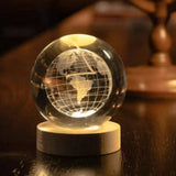 3D Crystal Globe Lamp (Warm Led) with Wooden Base TheQuirkyQuest