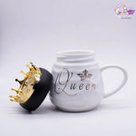 King and Queen Coffee Mug with Golden Crown (Set of 2) TheQuirkyQuest