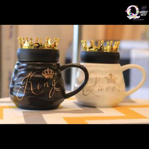 King and Queen Coffee Mug with Golden Crown (Set of 2) TheQuirkyQuest