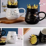 King and Queen Coffee Mug with Golden Crown (Set of 2) TheQuirkyQuest