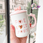 Cute Bow Ceramic Mug with Spoon and Lid TheQuirkyQuest