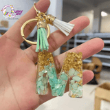 Glitter Initial Resin Keychain with Tassel+ Bag Charm - The Quirky Quest TheQuirkyQuest