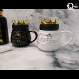 King and Queen Coffee Mug with Golden Crown (Set of 2) TheQuirkyQuest