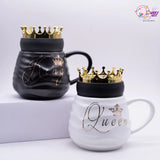 King and Queen Coffee Mug with Golden Crown (Set of 2) TheQuirkyQuest